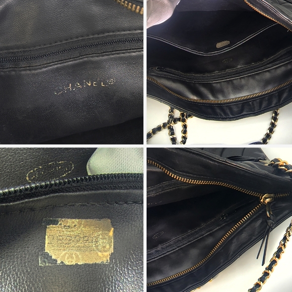 Vintage Chanel Tote Bag - Lambskin Quilted Leather w/ Gold Chain & CC Charm - Picture 12 of 15